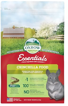 Oxbow Essentials Chinchilla Food, Made with Oxbow Alfalfa, Vitamin & Mineral Rich Food for Chinchillas, Small Animal Pet Pellets, Made in USA, High Fiber, 3 lb Bag