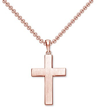 Kreuz Kette Rosegold (Silber 925 hochwertig vergoldet) + Luxusetui + Goldanhänger echt Silber Kreuzkette Rosegold ohne Stein Kreuzanhänger Anhänger Kommunion Konfirmation Taufkette FF527 VGRS45