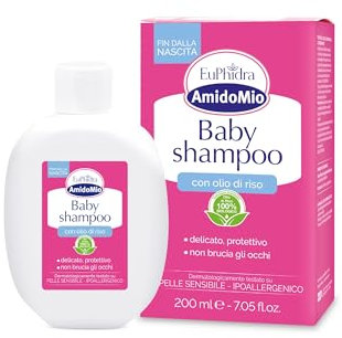Euphidra - AmidoMio Baby Shampoo, Delicato e Protettivo, Capelli Puliti e Morbidi, per una Cute Sana e Idratata, per Lavaggi Frequenti e Pelli Sensibili, 200 ml