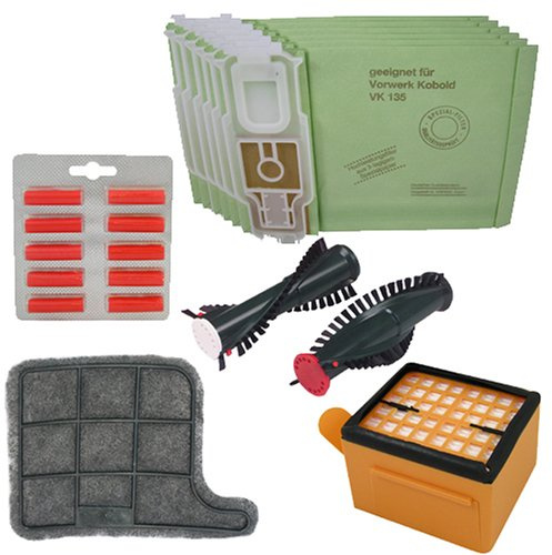 6 Staubsaugerbeutel, Mikrofilter, Hepafilter, Motorschutzfilter, Rundbürsten, Duftstäbchen im Spar-Set geeignet für Vorwerk Kobold 135, SC von McFilter
