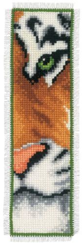 Vervaco Lesezeichen Kreuzstich Stickpackungen Gezählter Kreuzstich Set Tiger DIY Set Erwachsene Sticken Lesen Zubehör Geschenk Zählmusterpackung ca. 6 x 20 cm Stickset für Anfänger