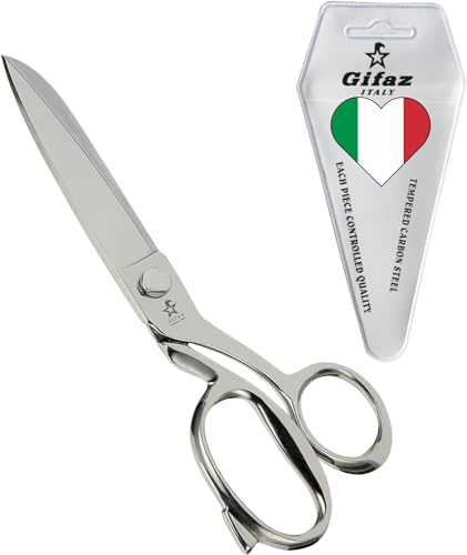 GIFAZ Ciseaux de Couture Professionnels et de Précision en Acier Robuste et Affûtés pour la Coupe et la Couture - Ultra Résistant Fabriqué en Italie (Nickelé, CM. 19 = 7 POLL.)
