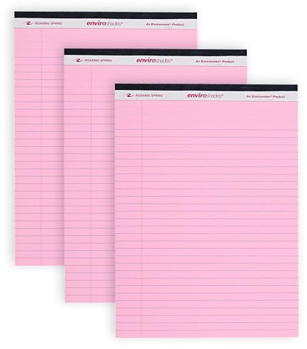 ROARING SPRING Enviroshades Pink Legal Pads, 3 Pack, Legal Ruled Recycled Colored Writing Note Pads, 8.5 x 11, 50 Sheets, Perforated Paper, Made in USA, Memo Pad For School & Office