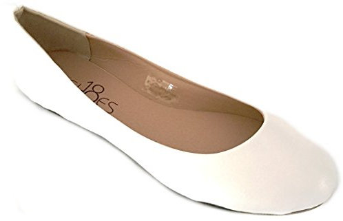 Shoes 18 Womens Classic Round Toe Ballerina Ballet Flat Shoes 8600 White Pu UK 8