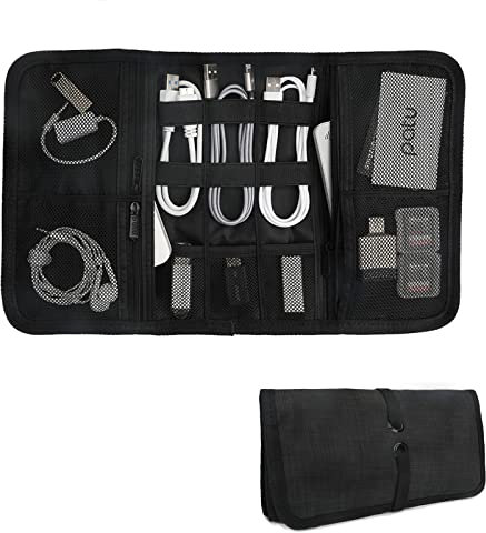 Patu Roll-up Elektronik-Zubehör, Reise-Ausrüstung, Organizer, schwarz – tragbare, universelle externe Batterien, Festplatten, Kabel-Management, Gesundheitspflege, Kosmetik-Kit Tasche