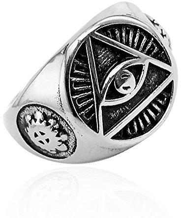 Freimaurer Ring Herren Edelstahl Allsehendes Auge der Vorsehung Dreieck Masonic Siegelring Silber 57 - Ø 18,14 mm