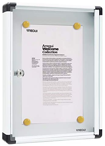 ARREGUI PAN51 Schaukasten aus Aluminium für 1 DIN A4 Blatt | Rostfreier Schaukasten | Magnetischer Infokasten mit Schlüssel | Infoboard | Infotafel | 8 Magnete inkl. | 40 x 30 x 5 cm | weiß