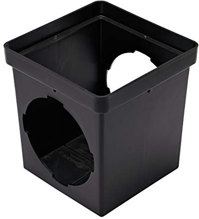 NDS 900 Square Catch Basin Drain With 2 Openings, Connect to 3-Inch, 4-Inch, 6-Inch & 8-Inch Drain Pipes, Manages Medium - Heavy Water Flows, 9-Inch, Plastic, Black