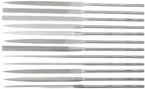 Nicholson - Set di 12 lime per aghi con manici, motivo svizzero, doppio taglio, 4, grossolanità, lunghezza 12 cm