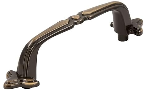 SIRO Möbelgriff Hückelhoven, Landhaus, Klassisch, Vintage, Druckguss altmessingfarbig brüniert getrommelt, 109 mm x 23 mm x 22 mm, LA 76 mm, 924-108ZN10