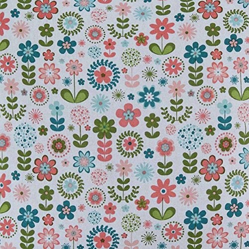 HOMESCAPES Baumwollstoff Meterware Retro Blumen 150 cm breit, Dekostoff Blumen, Oeko-Tex Blumenstoffe zum Nähen, bunter Stoff 100% Baumwolle