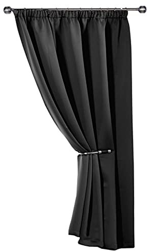 Emma Barclay Cali Pencil Pleat - Woven Thermal Blackout Pencil Pleat Door Curtain in Black - Width 66 x 84Drop (168x213cm)