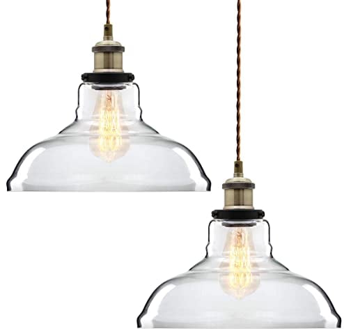 Long Life Lamp Company Pack of 2 Modern Vintage Glass Chandelier Shade Pendant Hanging Ceiling Light E27 - Clear Glass