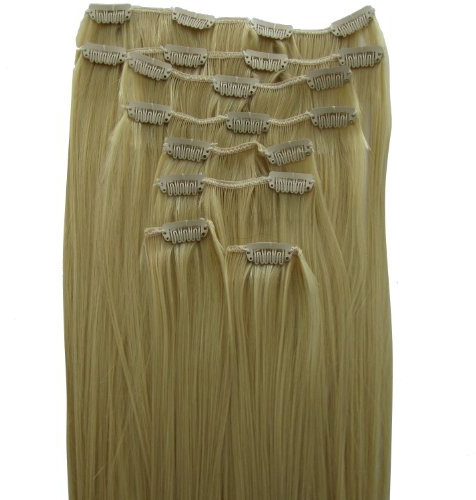 LCP Clip In Extensions Haarverlängerung 50 cm 8 Haarteile Set, Farbe:blond