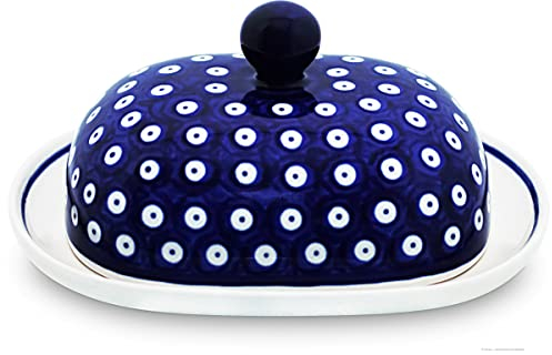 Bunzlauer Keramik Butterdose Butterglocke Butterbehälter oval für 250g (1 Stück Butter) 20x15x10 cm verschiedene Muster (Dekor 42, 250 g)
