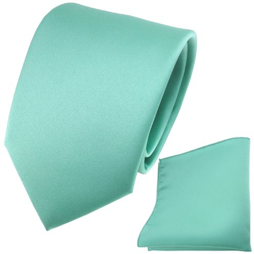 TigerTie - Satin Krawatte + Einstecktuch in grün mint Uni - Tie Binder