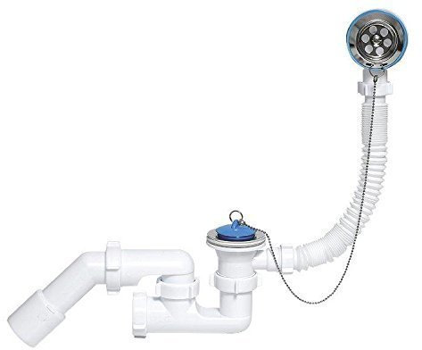 Bathroom Bath Bathtub Drain Waste P-Trap Set with Stainless Steel Strainer and Plug + Chain