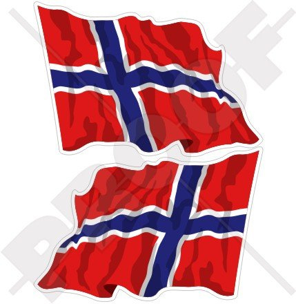Noruega Bandera de saludando Norge, Noreg 3 (75 mm) vinilo Parachoques Pegatinas, calcomanías x2