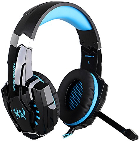 Docooler Gaming Headset, Spiel Kopfhörer G9000 3,5 mm Ohrhörer Stirnband Noise Cancellation Kopfhörer mit Mikrofon LED-Licht Schwarz-Blau für PS4 Laptop Tablet Mobile Phones