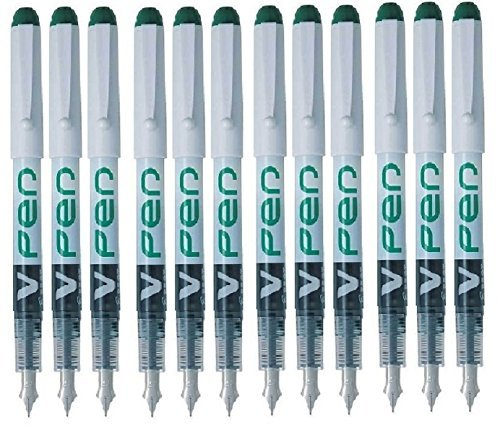 Pilot V Pen Disposable Fountain Pen - Green, Box of 12