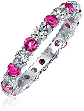 Bague Éternité Empilable Cz Cubic Zirconia Rose Blanc Alternée Pour Femmes Topaze Simulée Argent Sterling .925 Octobre