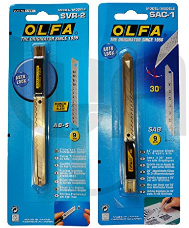 wall-art-design Olfa Profi Edelstahl Cutter Set SAC1/SVR2 (30+45 Grad Messer) inkl. je 1xKlinge