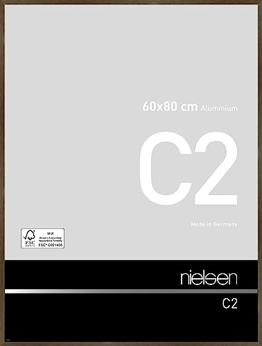 nielsen Bilderrahmen, 60 x 80 cm, Aluminium, Walnuss matt, Posterrahmen zum Aufhängen im Hoch- & Querformat, Echtglas, C2