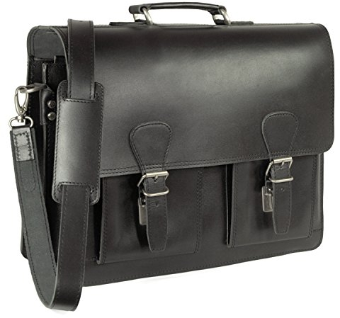 Klassische Aktentasche/Lehrertasche Größe L aus Leder, für Damen und Herren, Schwarz, Hamosons 600