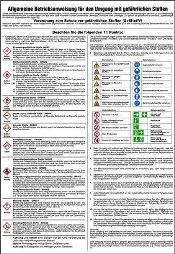 Schild PVC Allg. Betriebsanweisung Umgang mit gefährlichen Stoffen GHS 595x410mm