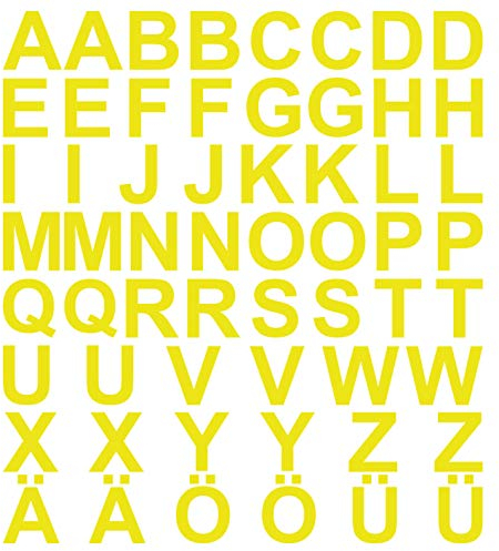 kleb-Drauf® | 58 Buchstaben, Höhe je 5 cm | Gelb - matt | Wandtattoo Wandaufkleber Wandsticker Aufkleber Sticker | Wohnzimmer Schlafzimmer Kinderzimmer Küche Bad | Deko Wände Glas Fenster Tür Fliese