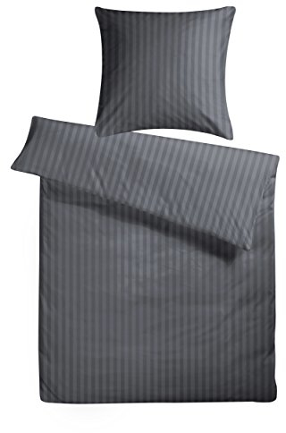 Carpe Sonno Bettwäsche Baumwolle Luxus Damast - Bettwäsche 135x200 2er Set mit Bett Bezug + Kissenbezug 80x80 cm - Hotelbettwäsche Baumwoll Bettwäsche - Luxus Bettwäsche - Gestreift in Anthrazit Grau