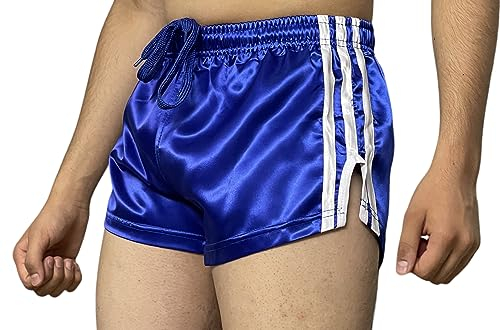 iiffii Nylon Satin Retro Short für Herren Hochleistungs-Thai-Boxshorts Glänzende Nylon-Active-Wear Stilen für Sportliche Nylon Shorts ultimativen Komfort und Stil (Blaue XL)