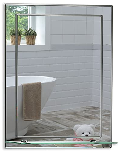 Schöner rechteckiger Badezimmerspiegel mit Ablage, modern und stylish, 2 Lagen Glass, mit abgerundeten Kanten, Wandbefestigung, Badspiegel, Wandspiegel, abgeschrägte Kante, Spiegel 70cm X 50cm