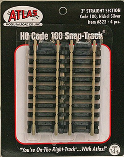 Atlas HO-OO Scale 3 Straight Snap-Track (4 Pcs., Nickel Silver, Standard Gauge)