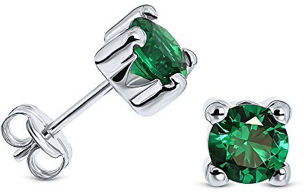 MIORE Schmuck, Ohrringe Damen, Ohrstecker Gold 375 9 Kt Weißgold, Damenohrringe mit Smaragd Stein in Krappenfassung, goldene Ohrstecker Damen, Ohrschmuck