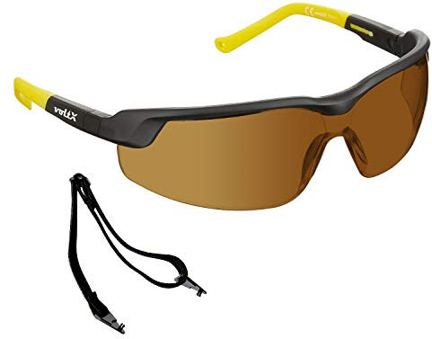 voltX GT Adjustable Schutzbrille (BRAUN) CE EN166FT, Anti Beschlag Beschichtung, anpassbarer Bügel, Kratzfest, UV400 Schutz