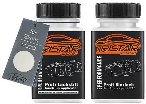 TRISTARcolor Autolack Lackstift Set für Skoda 0Q0Q Pure White Basislack Klarlack je 50ml
