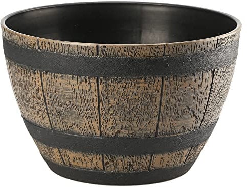VERDENIA Barrel Blumentopf Leichter Blumenkübel Balkonblumentopf Dekorativer Topf für Pflanzen für Innen und Außenbereich Pflanztopf aus Kunststoff Runder Viele Farben 33cm 8970 Braun Dunkel