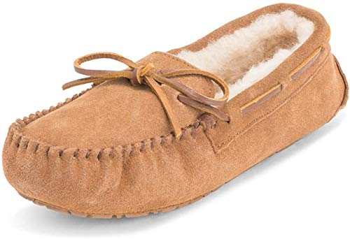 Polar Damen Mokassins Real Wildleder Australian Sheepskin Pelz Halbschuhe Hausschuhe - Tan - TAN38 AYC0225