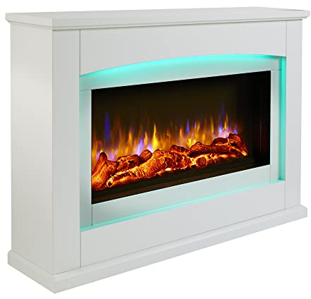 Endeavour Fires Chimenea Eléctrica Danby de 120cm/48'' con Efecto de Llama Realista y Control Remoto Programable de 7 Días en un Entorno de Chimenea Blanco