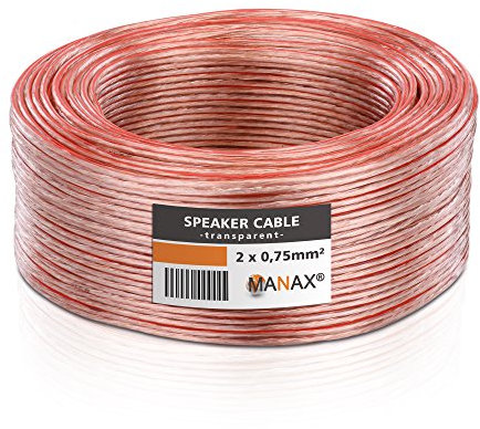 MANAX SC2075 - Cavo per altoparlante 2x0.75 mm² CCA (cavo per altoparlante/cavo audio), 2x0,75mm², 25,0m, trasparente