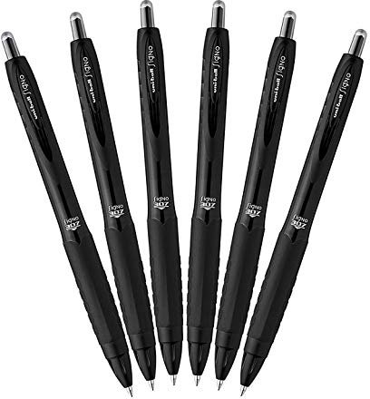 Uni-Ball Signo 307 Feiner, einziehbarer Tintenroller, 6er Packung, Schwarz, UMN-307