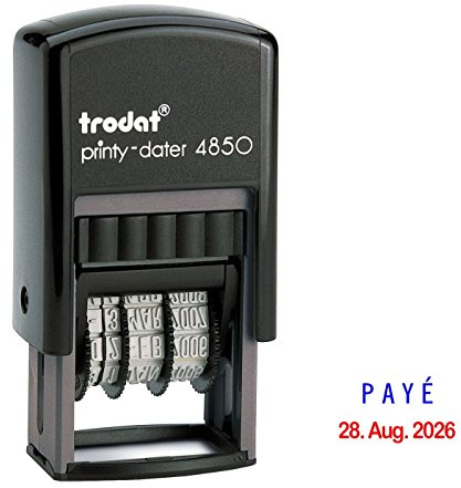Trodat Printy Dater 4850 Date Tampon Avec Deux oreillers de Couleur + Votre texte, nom de la Tampon:payé
