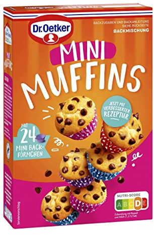 Dr. Oetker Mini Muffins, 4er Pack (4 x 280 g), Backmischung für Rührteig mit Schokotropfen, zum Zubereiten von 24 Mini Muffins, inkl. Mini-Papierbackförmchen