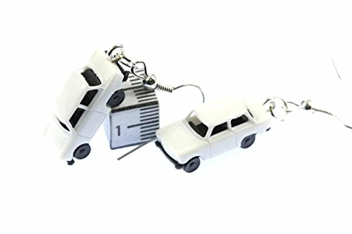 Miniblings Trabi Ohrringe Auto Trabant Trabbi Hänger DDR Modell 1:160 weiß - Handmade Modeschmuck I Ohrhänger Ohrschmuck versilbert