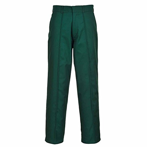 Portwest 2085 Wakefield Trousers Sewn in Front Centre Seam Machine Washable | Bottle Green, UPF 50+, Straight Fit, Polyester Durable 3 Pockets, Pouch Pocket, Hook and Bar Closure, Jetted Back Pocket