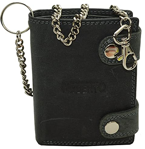 Leder Portemonnaie mit Kette Glattleder Design Roberto mit RFID Schutz nur noch Dunkelbraun ! (schwarz)