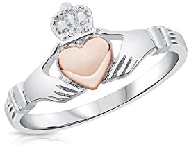 DTPsilver® Anello Claddagh in Argento 925 - Amore, Fedeltà e Amicizia - Cuore placcato in Oro Rosa