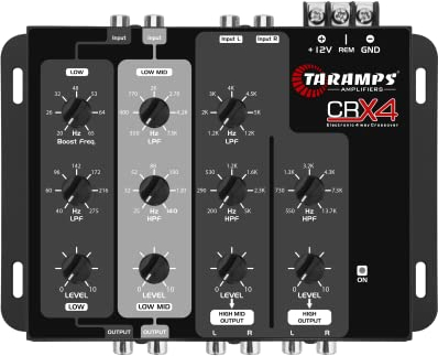 Taramp's CRX4 4-Wege Elektronische Frequenzweiche für Gitarre, Bass, Keyboard, Schlagzeug, All; schwarzer Solid State Verstärker; Musikinstrument Crossover; 4 Kanäle, 4 Bänder; 12dB / 8; 190 x 145 x