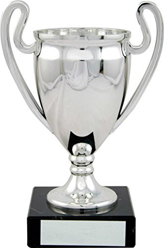 Silver metallised Euro Style Trophy Cup on a black marble base 145mm (5.5
